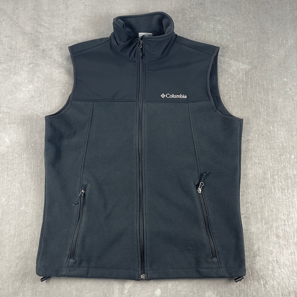 Columbia Mens M Black Fleece Vest Full Zip Hybrid Overlay Sleeveless Jacket